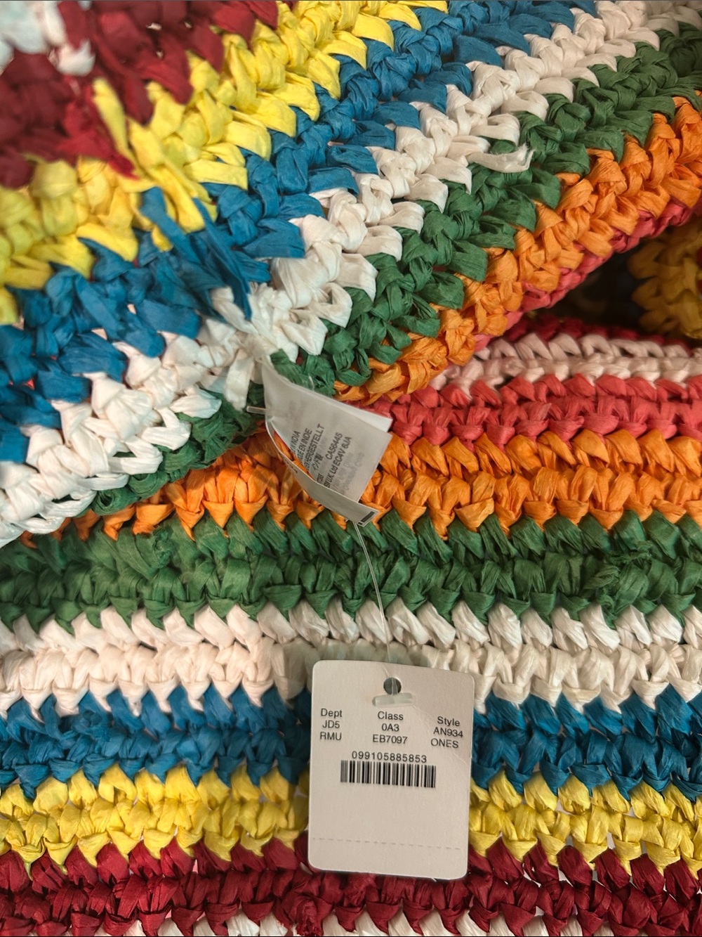 J. Crew Multicolor Striped Crochet Tote Bag with Brown Handles - Picture 9 of 10
